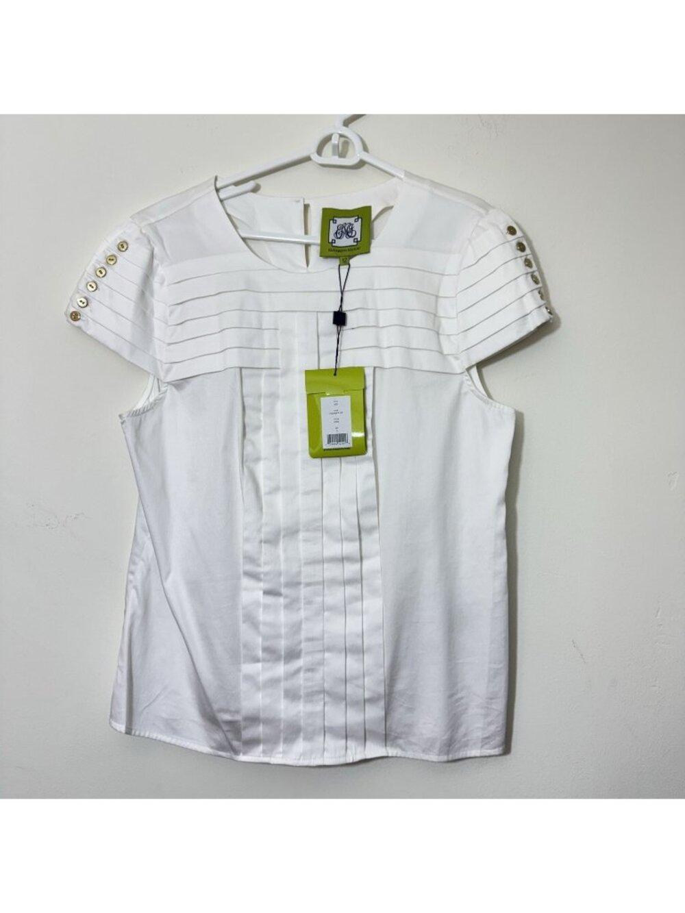 Elizabeth McKay Women’s Parliament Top Size 12 Pleated Cap Sleeve White New